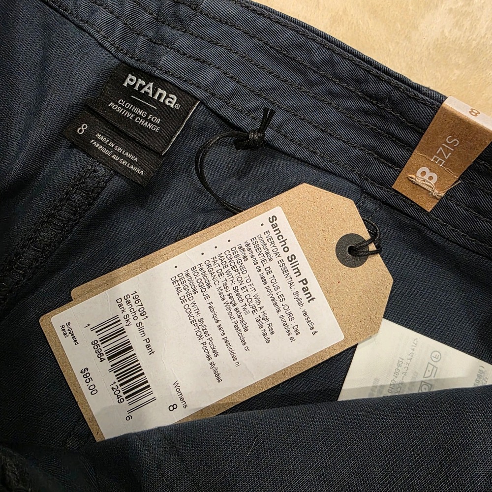 prAna Sancho Slim Pant Womens 8 Dark Sky Organic Cotton High Rise NEW - Picture 3 of 7